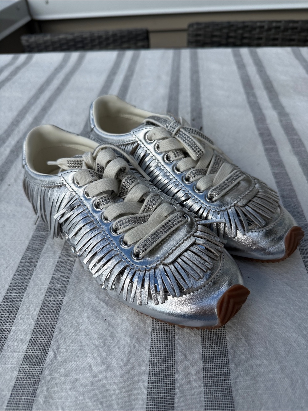 New Kurt Geiger London Islington Metallic Silver Fringe Sneaker